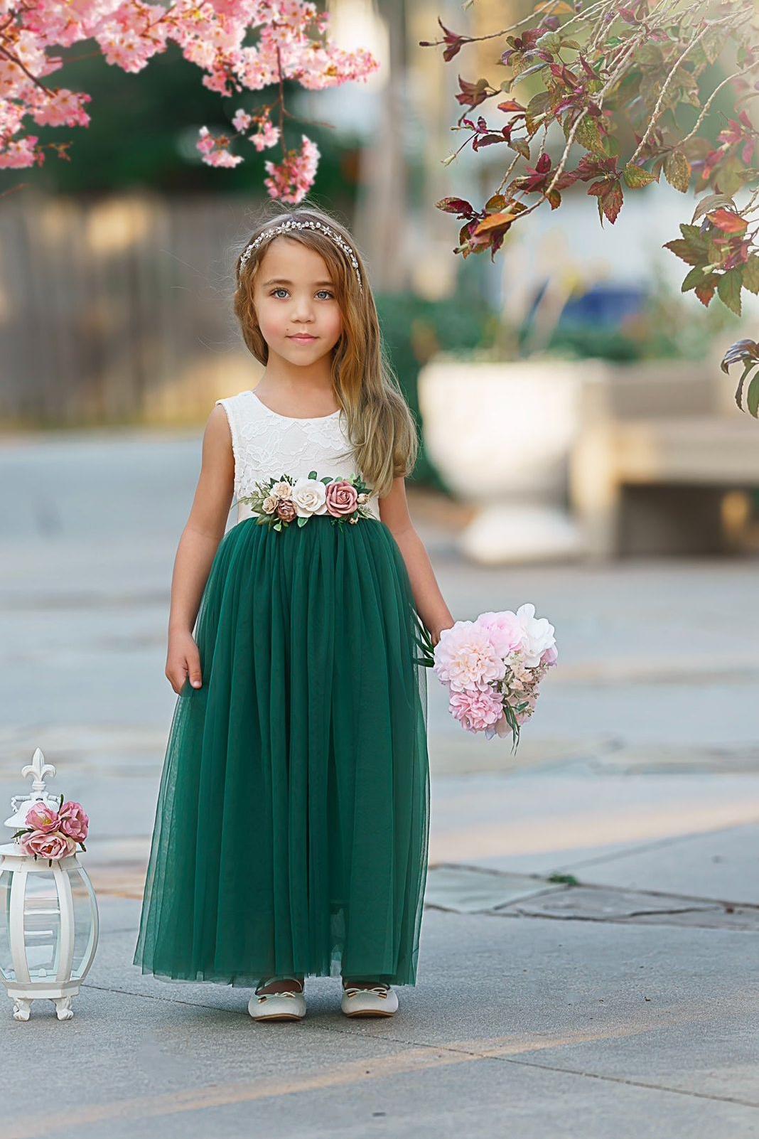 Sleeveless Lace and Tulle Flower Girl Dresses / Girls Special Occasion Dresses - The Little Kitten Boutique