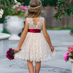 Antique Ivory and Off White Sleeveless Knee Length Lace Flower Girl Dresses - The Little Kitten Boutique