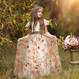 Champagne Velvet Flower Girl Dress with Floral Tulle Skirt