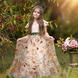 Champagne Velvet Flower Girl Dress with Floral Tulle Skirt