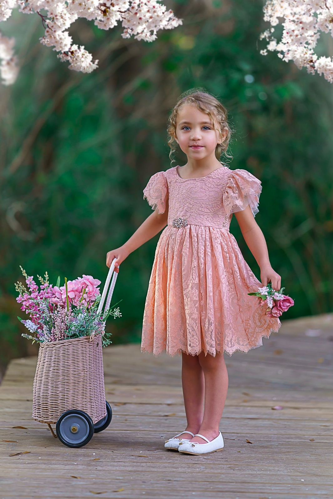 Flower Girl Dress / Special Occasion Dress for Girls, with Ruffle Sleeve - The Little Kitten Boutique