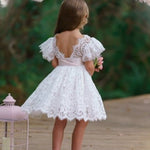 White & Ivory Short Sleeve Knee-Length Flower Girl Dress for Toddlers & Girls - The Little Kitten Boutique