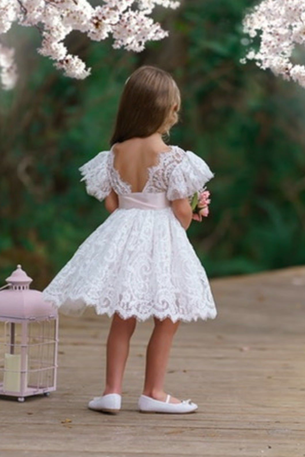 White & Ivory Short Sleeve Knee-Length Flower Girl Dress for Toddlers & Girls - The Little Kitten Boutique