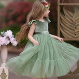 Sage Green Velvet and Tulle Flower Girl Dress - The Little Kitten Boutique