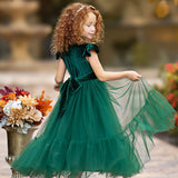 Hunter Green Velvet and Tulle Flower Girl Dress