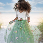 Short Sleeve Floral Embroidered Flower Girl Dress - Sage Gree - The Little Kitten Boutique