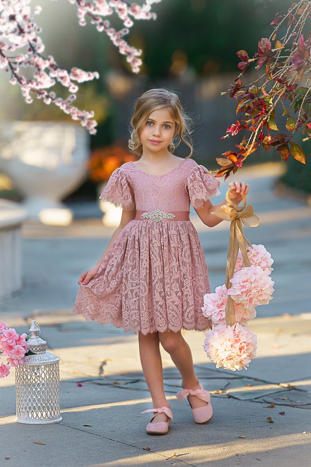 Flower Girl Dress / Special Occasion Dress for Girls, with Ruffle Sleeve - The Little Kitten Boutique