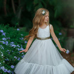 White Sleeveless Lace and Tulle Flower Girl Dress- Mermaid Style Bottom - The Little Kitten Boutique