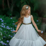 White Sleeveless Lace and Tulle Flower Girl Dress- Mermaid Style Bottom - The Little Kitten Boutique