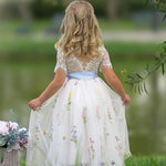 Boho Wildflower Floral Embroidered Flower Girl Dress - White - The Little Kitten Boutique