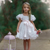 White or Ivory Short Sleeve Knee-Length Flower Girl Dress for Toddlers & Girls