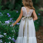 White Sleeveless Lace and Tulle Flower Girl Dress- Mermaid Style Bottom - The Little Kitten Boutique