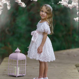 White or Ivory Short Sleeve Knee-Length Flower Girl Dress for Toddlers & Girls