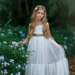 White Sleeveless Lace and Tulle Flower Girl Dress- Mermaid Style Bottom - The Little Kitten Boutique