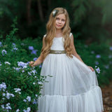 White Sleeveless Lace and Tulle Flower Girl Dress- Mermaid Style Bottom - The Little Kitten Boutique