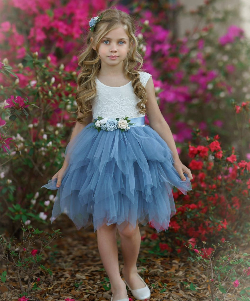 Dusty Blue, Layered flower girl dress / girls special occasion dress - The Little Kitten Boutique