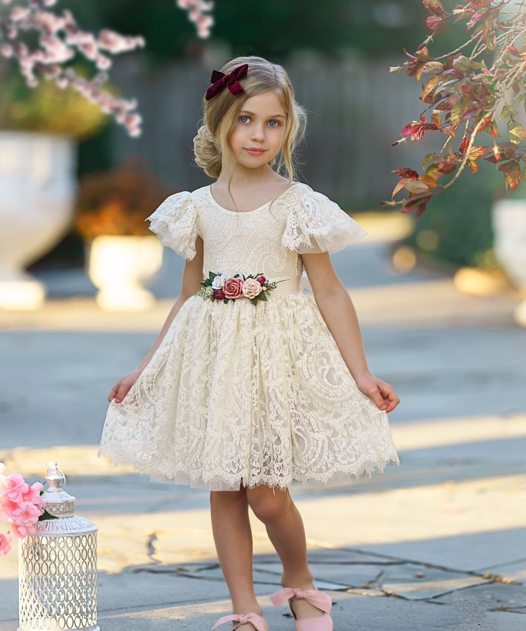 White & Ivory Short Sleeve Knee-Length Flower Girl Dress for Toddlers & Girls - The Little Kitten Boutique