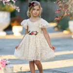 White & Ivory Short Sleeve Knee-Length Flower Girl Dress for Toddlers & Girls - The Little Kitten Boutique