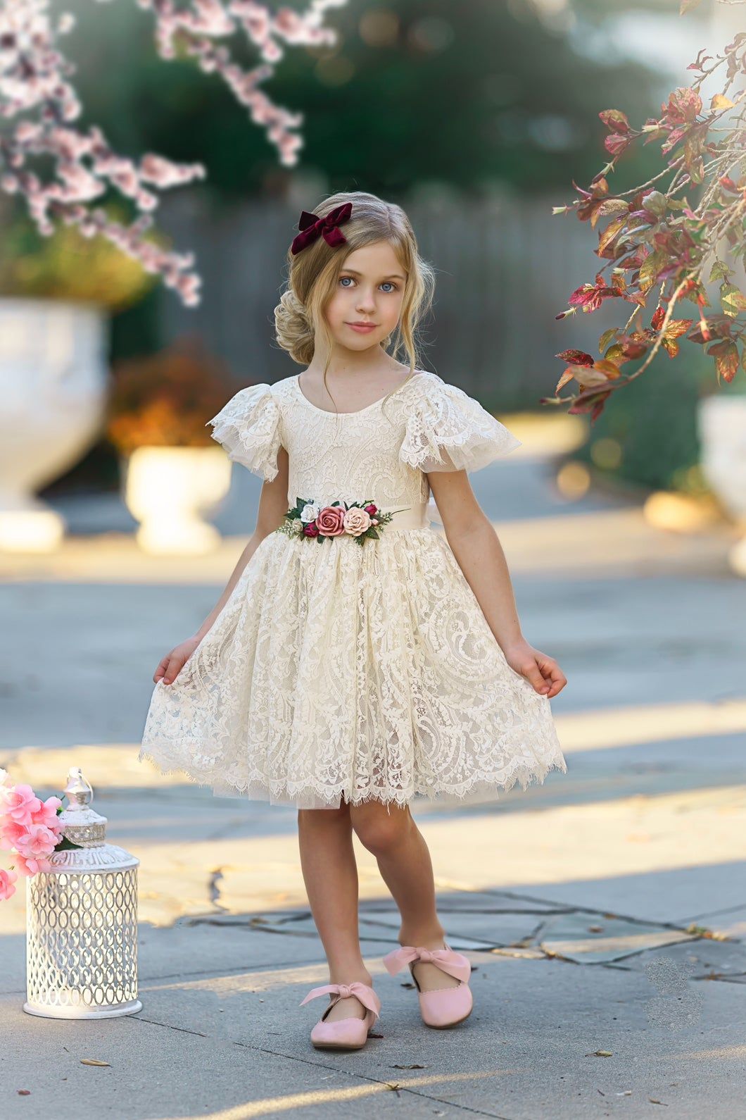 White & Ivory Short Sleeve Knee-Length Flower Girl Dress for Toddlers & Girls - The Little Kitten Boutique