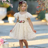 White & Ivory Short Sleeve Knee-Length Flower Girl Dress for Toddlers & Girls - The Little Kitten Boutique