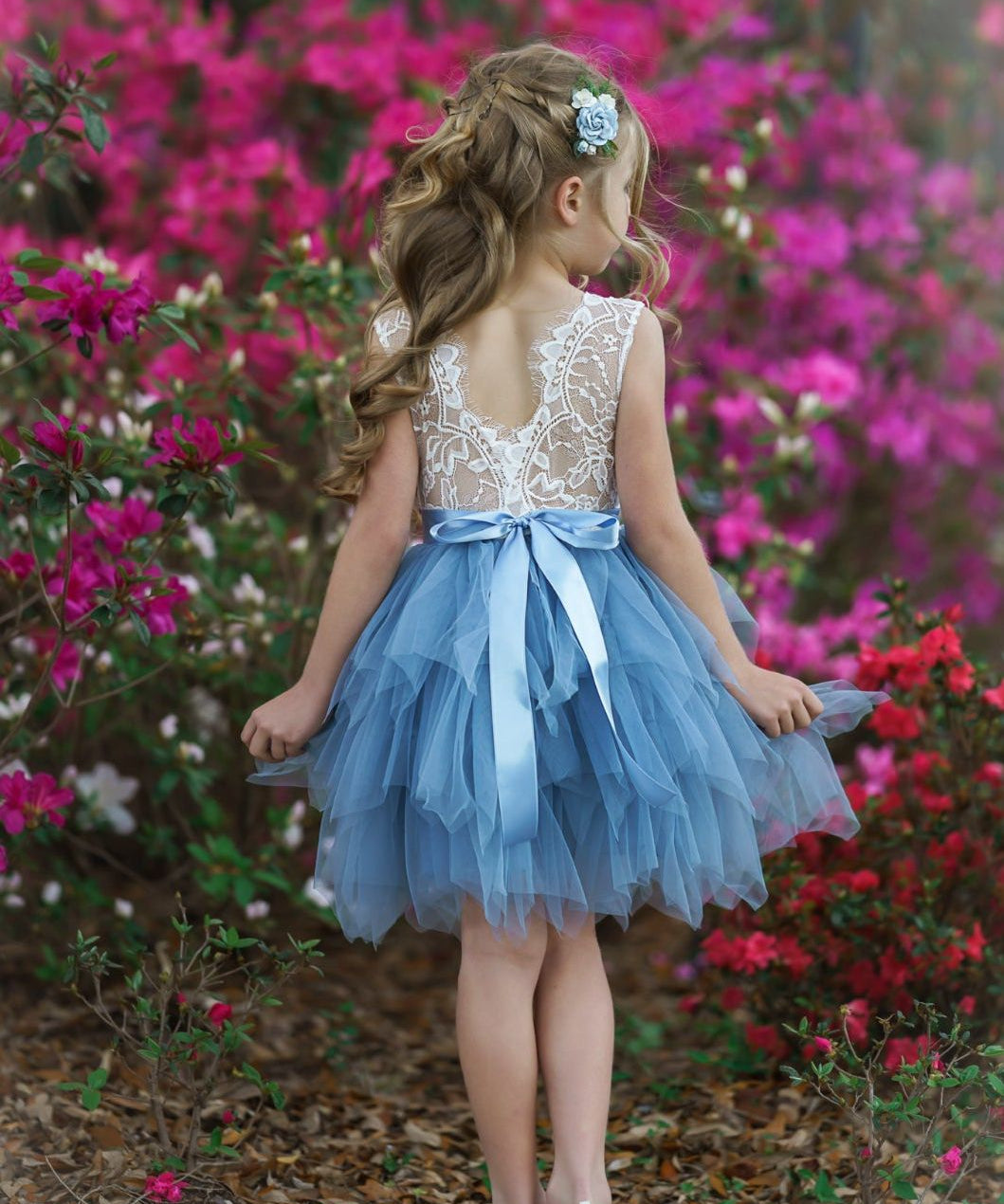 Dusty Blue, Layered flower girl dress / girls special occasion dress - The Little Kitten Boutique