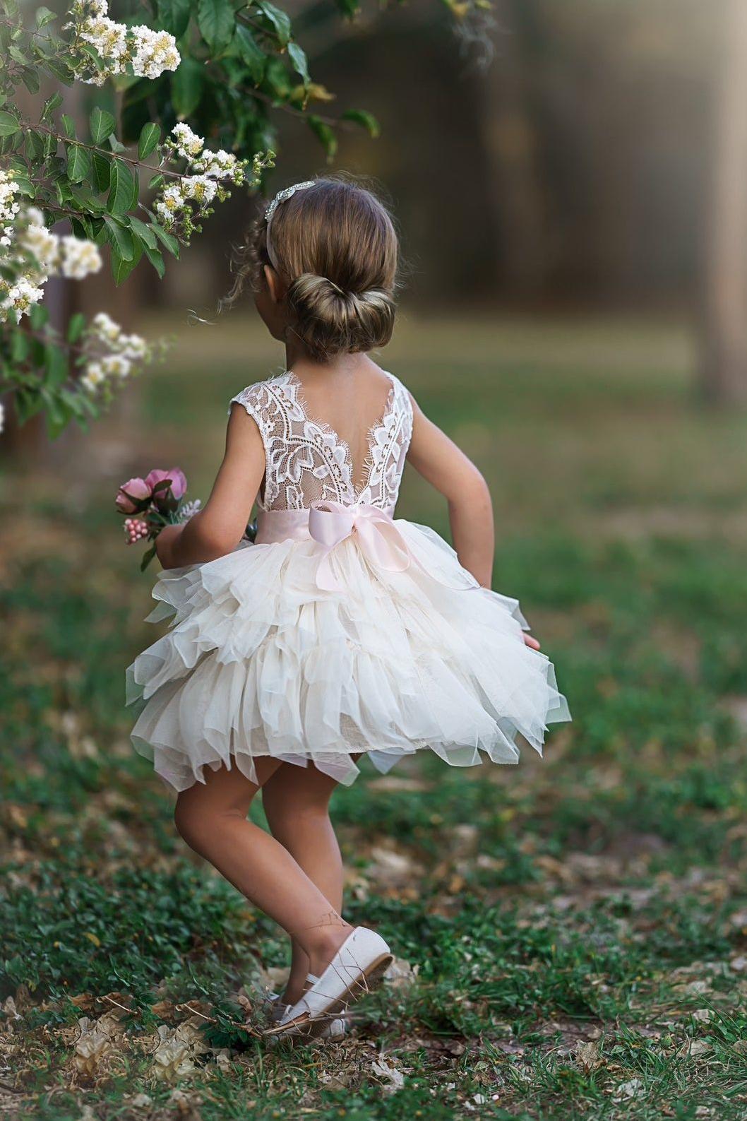 Tutu style flower girl dress / girls special occasion dress - The Little Kitten Boutique