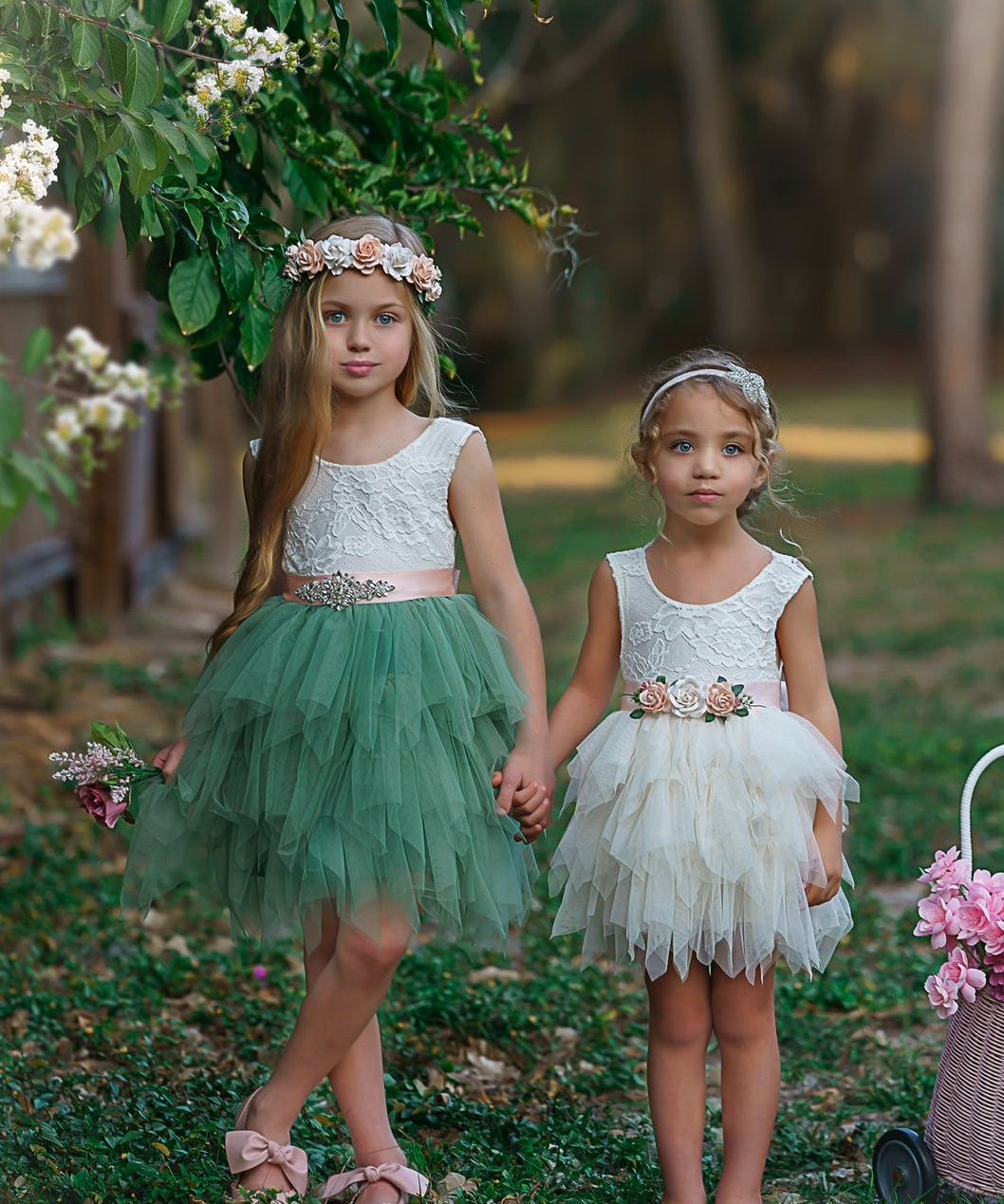 Knee Length, Layered flower girl dress / girls special occasion dress - The Little Kitten Boutique