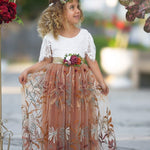 Burnt Orange Floral Embroidered Short Sleeve Flower Girl Dress - The Little Kitten Boutique