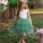 Knee Length, Layered flower girl dress / girls special occasion dress - The Little Kitten Boutique