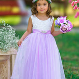 Sleeveless Orchid Purple Lace and Tulle Flower Girl Dress