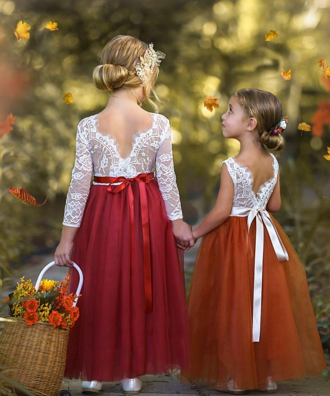 Long Sleeve and Sleeveless, Fall Inspired, Burnt Orange and Rust Flower Girl Dresses - The Little Kitten Boutique