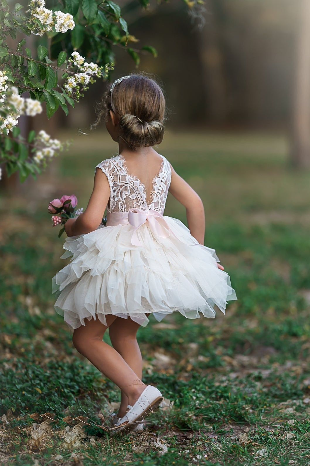 Knee Length, Layered flower girl dress / girls special occasion dress - The Little Kitten Boutique