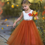 Sleeveless Burnt Orange Tulle and Lace Flower Girl Dress-magical fall dress - The Little Kitten Boutique