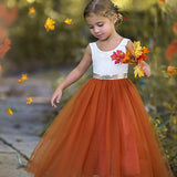 Sleeveless Burnt Orange Tulle and Lace Flower Girl Dress-magical fall dress - The Little Kitten Boutique