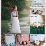 Long Sleeve Lace Tulle Flower Girl Dress for Fall Weddings - Burnt Orange