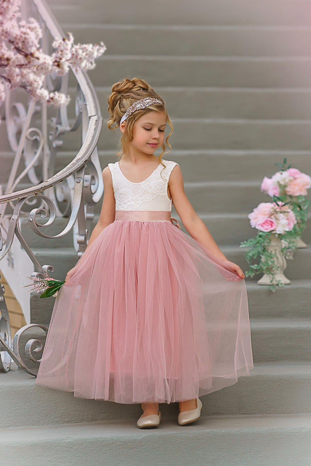 Sleeveless Lace and Tulle Flower Girl Dresses / Girls Special Occasion Dresses - The Little Kitten Boutique