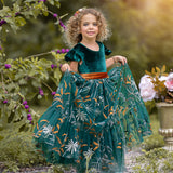 Forest Green Velvet Flower Girl Dresses - Embroidered Tulle