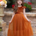 Burnt Orange Velvet and Tulle Flower Girl Dress - The Little Kitten Boutique