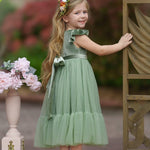 Sage Green Velvet and Tulle Flower Girl Dress - The Little Kitten Boutique