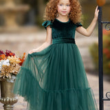 Hunter Green Velvet and Tulle Flower Girl Dress