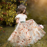 Champagne Velvet Flower Girl Dress with Floral Tulle Skirt