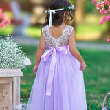 Sleeveless Orchid Purple Lace and Tulle Flower Girl Dress