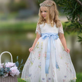 Boho Wildflower Floral Embroidered Flower Girl Dress - White - The Little Kitten Boutique