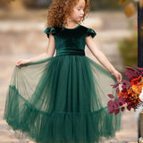 Hunter Green Velvet and Tulle Flower Girl Dress