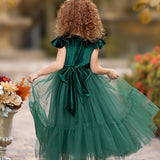 Hunter Green Velvet and Tulle Flower Girl Dress