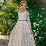 Long Sleeve Lace Flower Girl Dress - The Little Kitten Boutique