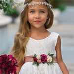 Antique Ivory and Off White Sleeveless Knee Length Lace Flower Girl Dresses - The Little Kitten Boutique