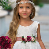 Antique Ivory and Off White Sleeveless Knee Length Lace Flower Girl Dresses - The Little Kitten Boutique