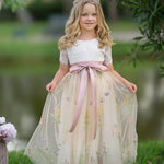 Short Sleeve Wildflower Floral Embroidered Flower Girl Dress- Champagne - The Little Kitten Boutique