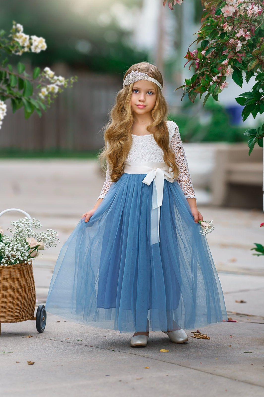Elegant dusty blue dress for flower girl